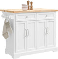 SoBuy Küchenzeile, Weiss/Holz, Kücheninsel auf Rollen Servierwagen mit Rollen Küchenwagen, Esszimmer Weiss 115x92x(46-71) cm FKW71-II-WN