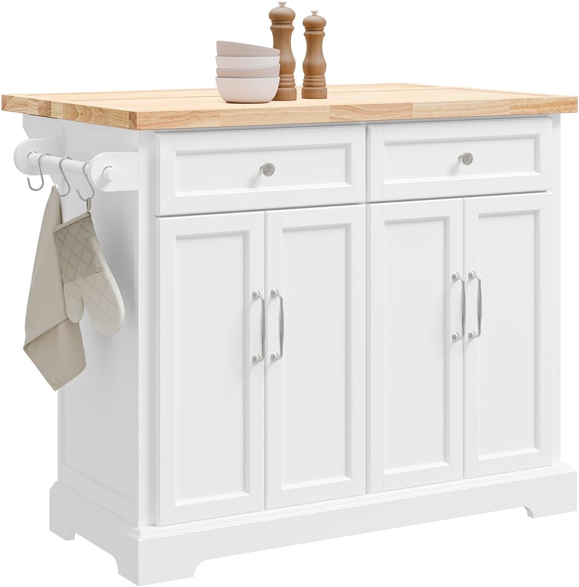 SoBuy Küchenzeile, Weiss/Holz, Kücheninsel auf Rollen Servierwagen mit Rollen Küchenwagen, Esszimmer Weiss 115x92x(46-71) cm FKW71-II-WN