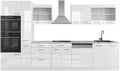 Vicco Küchenzeile, 350 cm, Der Küchenblock besteht aus pflegeleichter Spanplatte 16 mm, mit einer Melaminharzbeschichtung, Weiss/Silber